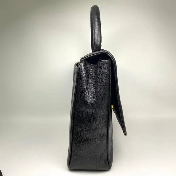 Authentic CHANEL CC Caviar Vertical Quilted Kelly Flap Bag Black Purse Handle - Picture 4 of 11